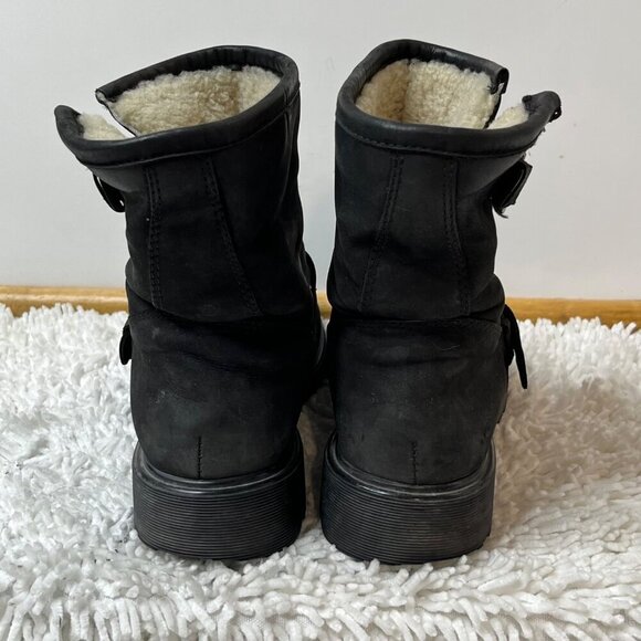 La Canadienne Suede Shearling Lined Buckle Moto Boot Black Ankle Pull On 7.5 - Picture 5 of 8